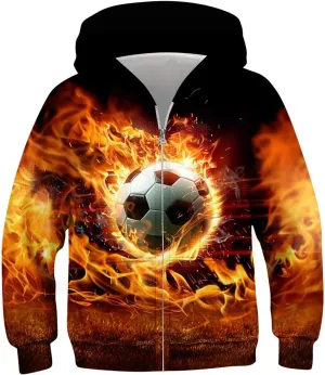 uideazone Kids Boys Girls Zip Up Hoodie 3D Printed Hooded Sweatshirt Hoody Coat with Pocket 6-14 Years