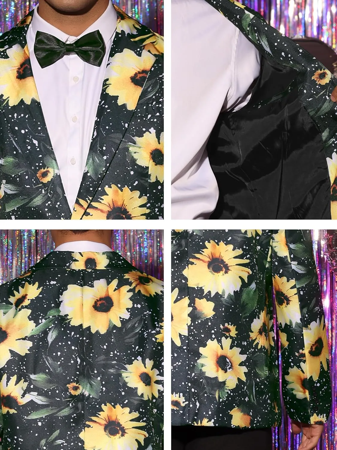 uxcell Men's Suit Blazer Slim Fit Floral Printed One Button Prom Jacket Sport Coat