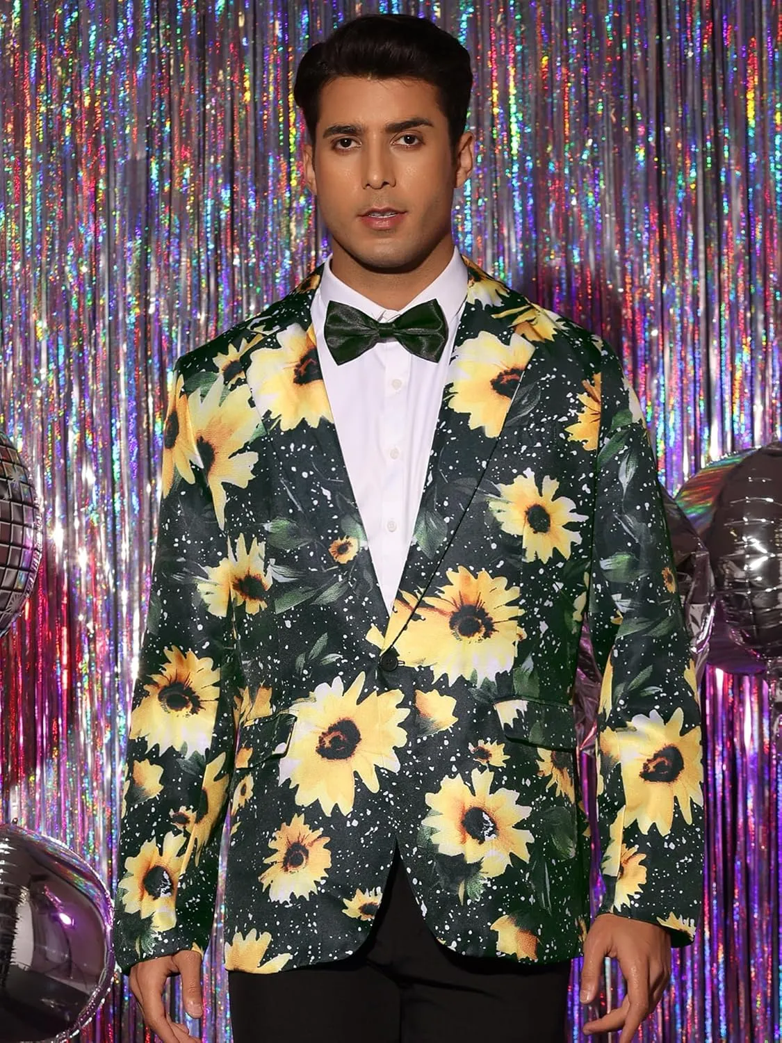 uxcell Men's Suit Blazer Slim Fit Floral Printed One Button Prom Jacket Sport Coat