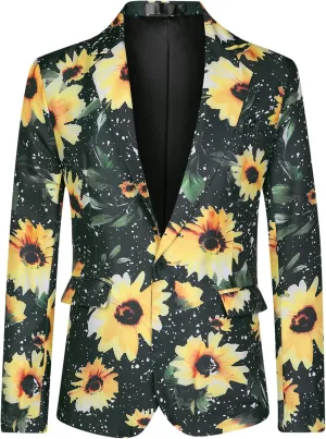 uxcell Men's Suit Blazer Slim Fit Floral Printed One Button Prom Jacket Sport Coat