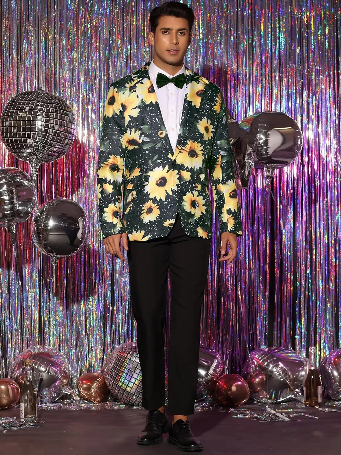 uxcell Men's Suit Blazer Slim Fit Floral Printed One Button Prom Jacket Sport Coat