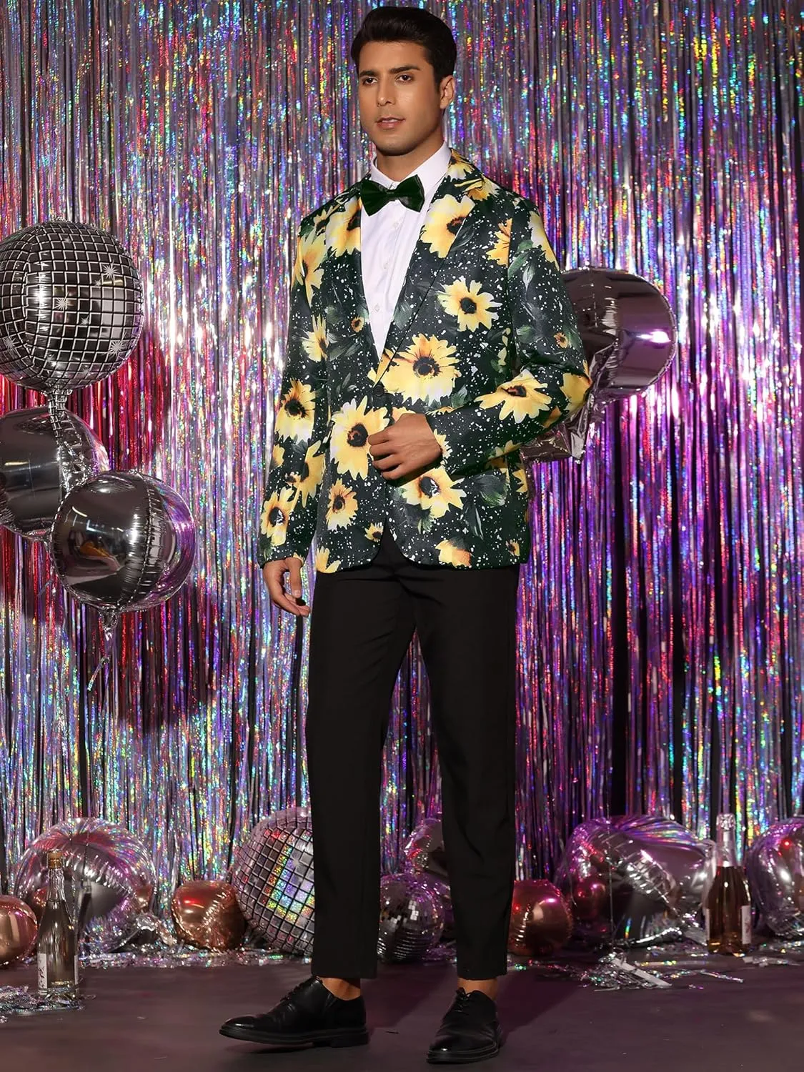 uxcell Men's Suit Blazer Slim Fit Floral Printed One Button Prom Jacket Sport Coat
