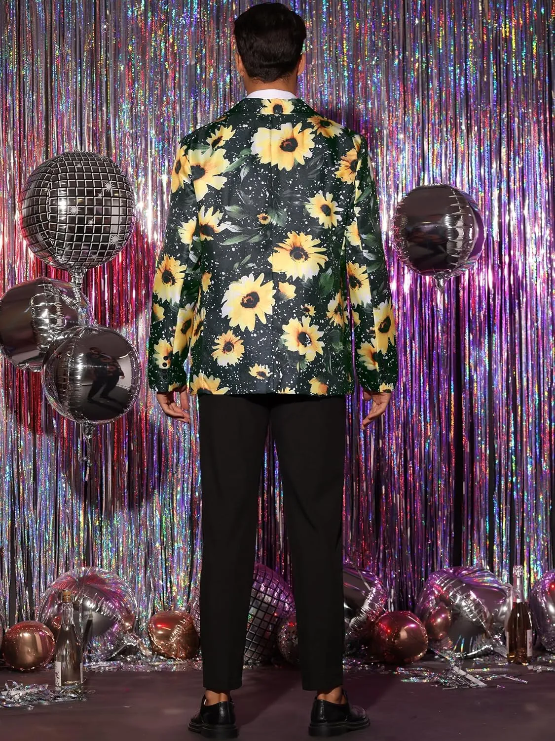 uxcell Men's Suit Blazer Slim Fit Floral Printed One Button Prom Jacket Sport Coat