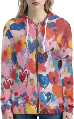 Valentine's Day Women Zip Up Hoodies Green Clover Casual Oversized Sweatshirts Rainbow Stripe Love Sweatshirt Hoodie