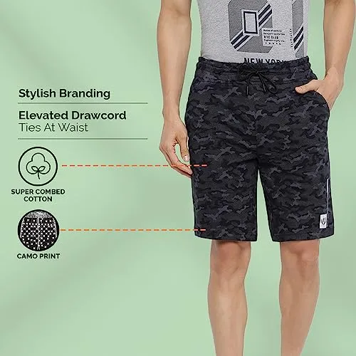 Van Heusen Men Sport Camo Print Knit Shorts - Drawstring Waist, Ultra Soft_70015_Grey Melange AOP_L