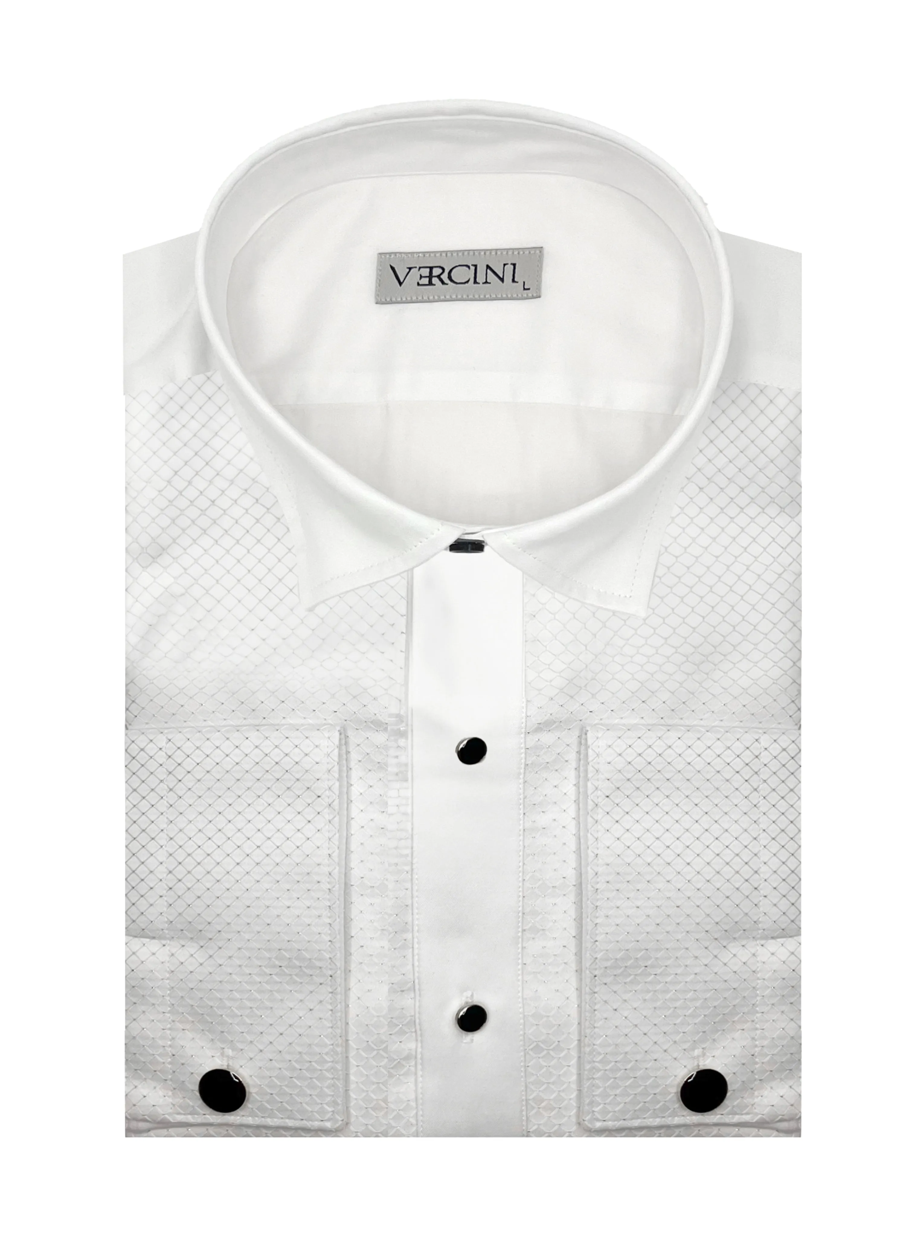 Vercini Pin Dot Embellished Mesh Elegance Dress Shirt