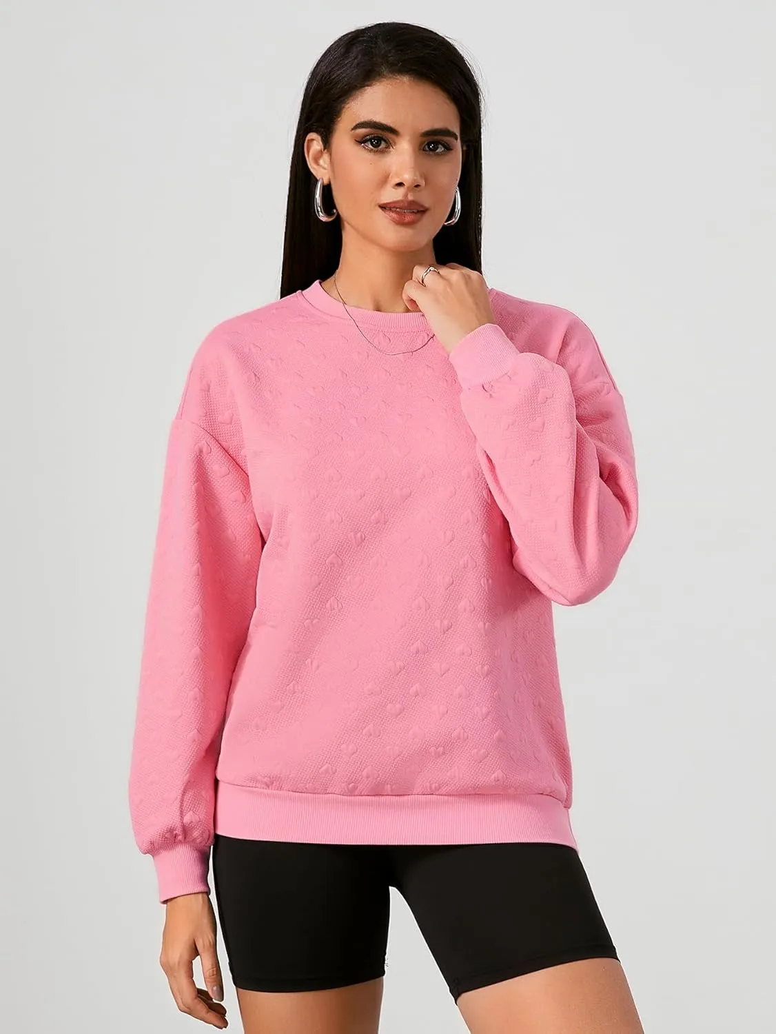 Verdusa Women's Oversized Sweatshirt Fall Outfits Embossed Long Sleeve Hoodies Crewneck Fashion 2024 Trendy Pullover Top