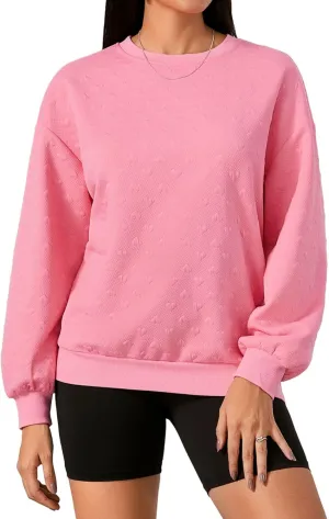 Verdusa Women's Oversized Sweatshirt Fall Outfits Embossed Long Sleeve Hoodies Crewneck Fashion 2024 Trendy Pullover Top
