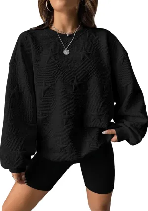 Verdusa Women's Oversized Sweatshirt Fall Outfits Embossed Long Sleeve Hoodies Crewneck Fashion 2024 Trendy Pullover Top