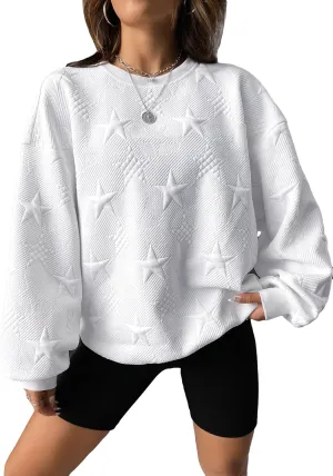 Verdusa Women's Oversized Sweatshirt Fall Outfits Embossed Long Sleeve Hoodies Crewneck Fashion 2024 Trendy Pullover Top