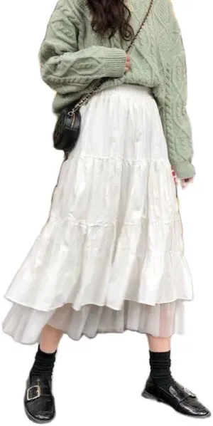 Vintage Grunge Fairycore Midi Skirts Printed Split Long Skirts A Line Mid-Calf Skirt Harajuku Fall Winter Retro Clothing