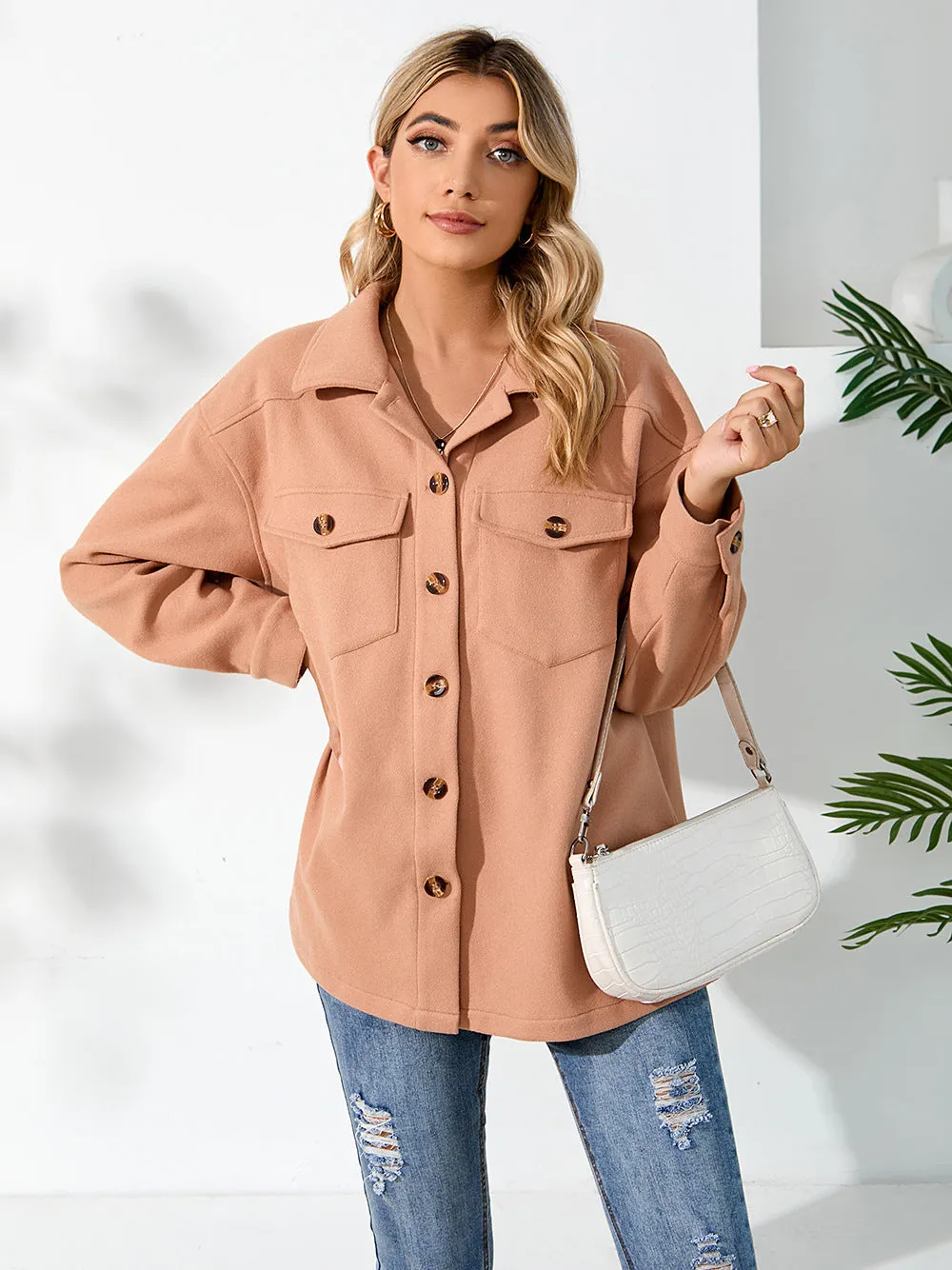 Warm Plush Single-Breasted Women Pocket Jacket Wholesale Coats