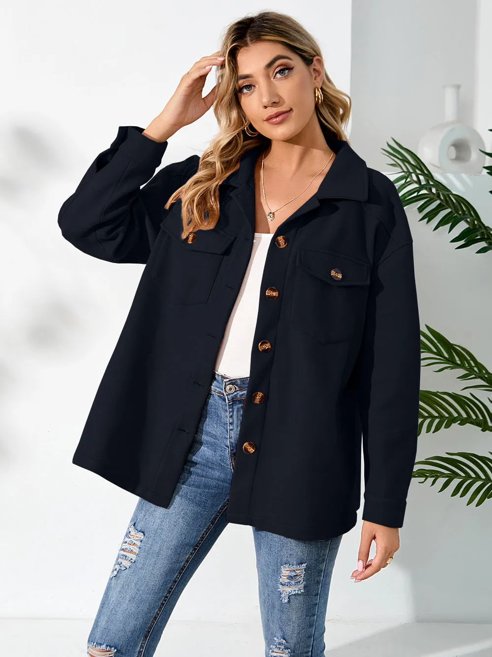 Warm Plush Single-Breasted Women Pocket Jacket Wholesale Coats
