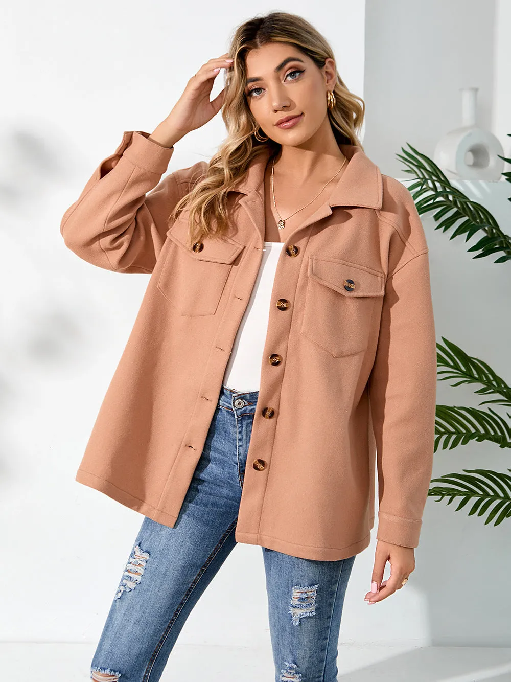 Warm Plush Single-Breasted Women Pocket Jacket Wholesale Coats