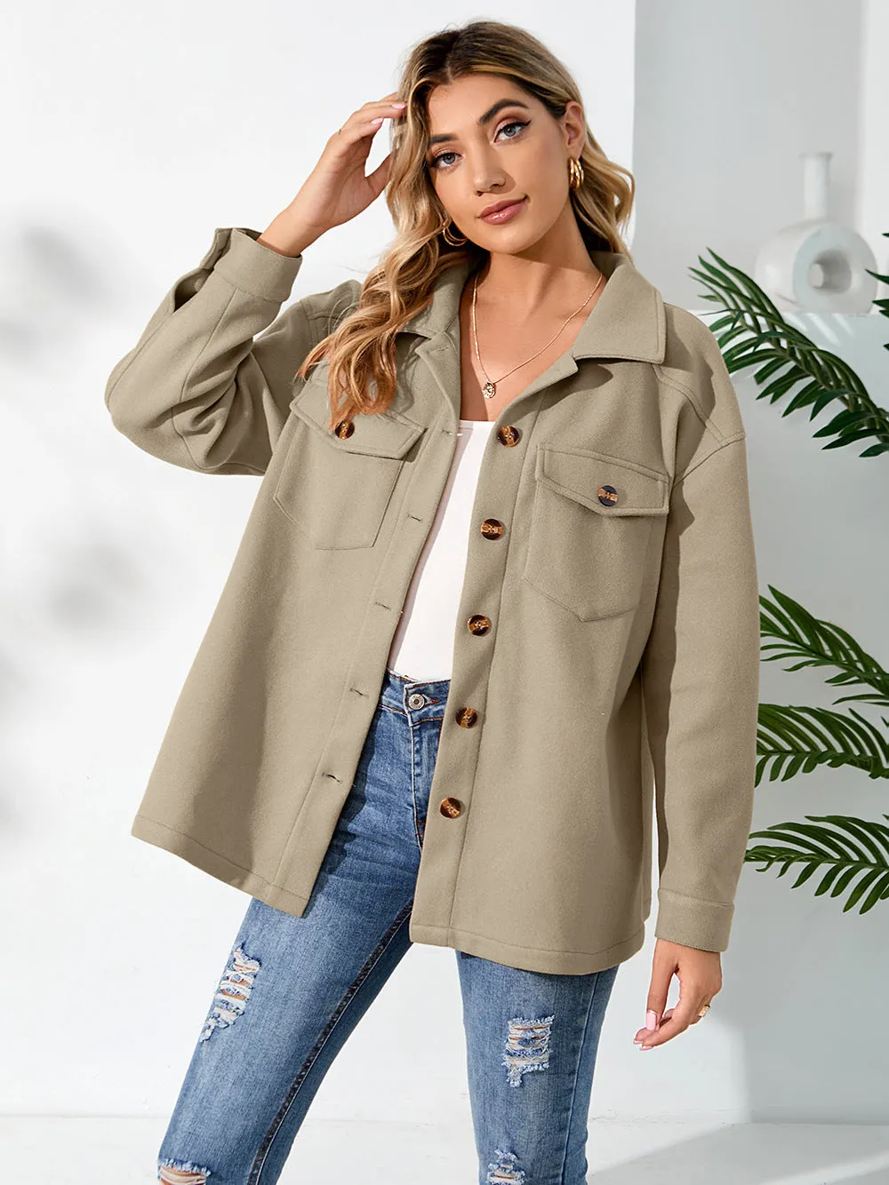Warm Plush Single-Breasted Women Pocket Jacket Wholesale Coats
