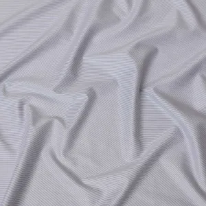 White and Navy Blue Textured Stripe 100% Cotton Shirting Fabric, 150 cm Width, Made in Italy-D20489