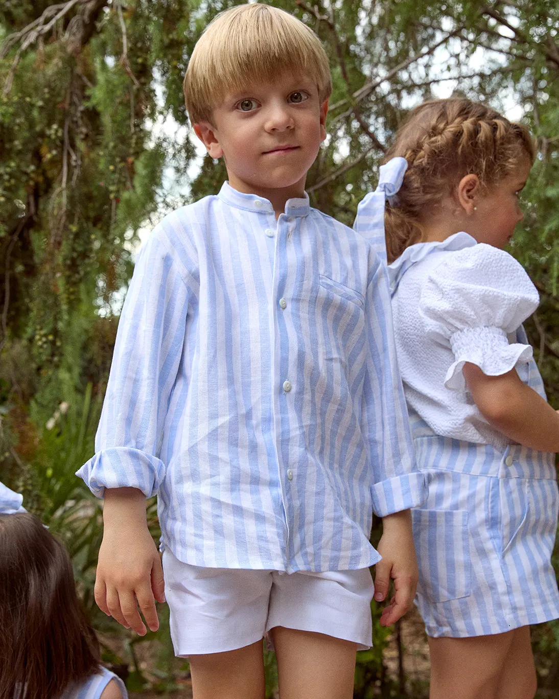 White Linen Blend Shorts