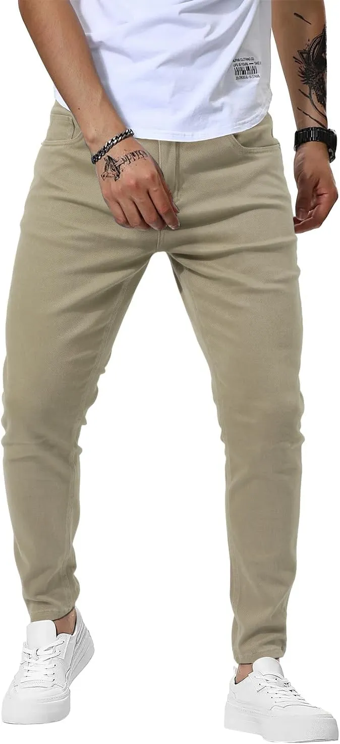 Woenzaia Mens Jeans Slim Fit Skinny Denim Stretch Tapered Jean Pants
