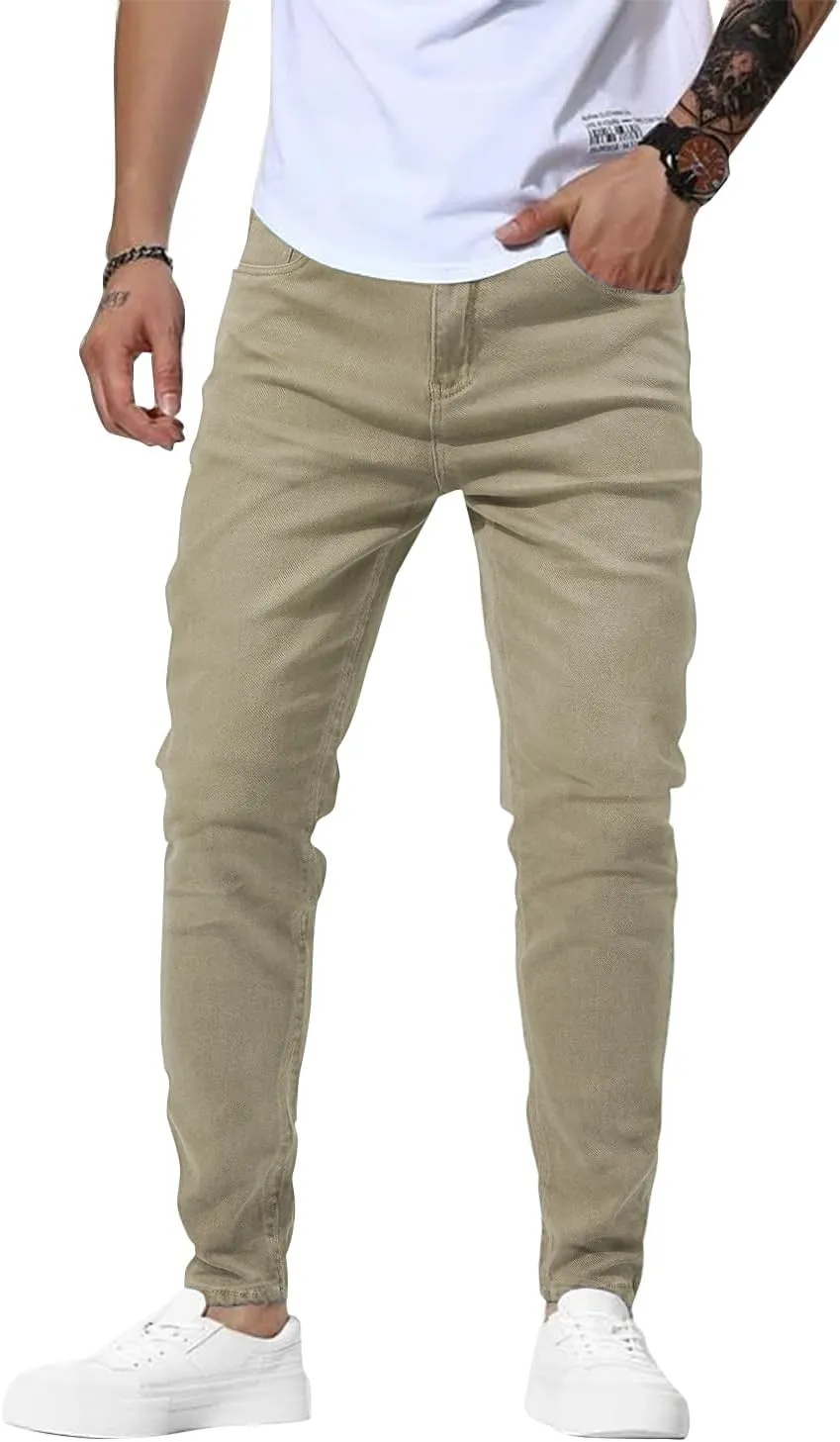 Woenzaia Mens Jeans Slim Fit Skinny Denim Stretch Tapered Jean Pants