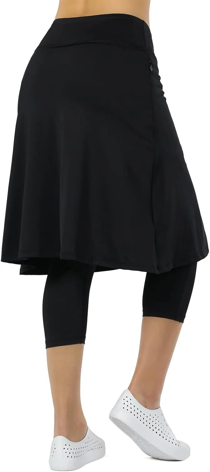 Women Athletic Knee Length Skirts with Leggings,Skorts Leggings&Skirted Capris Skorts for Women Yoga Pockets