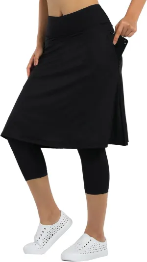 Women Athletic Knee Length Skirts with Leggings,Skorts Leggings&Skirted Capris Skorts for Women Yoga Pockets