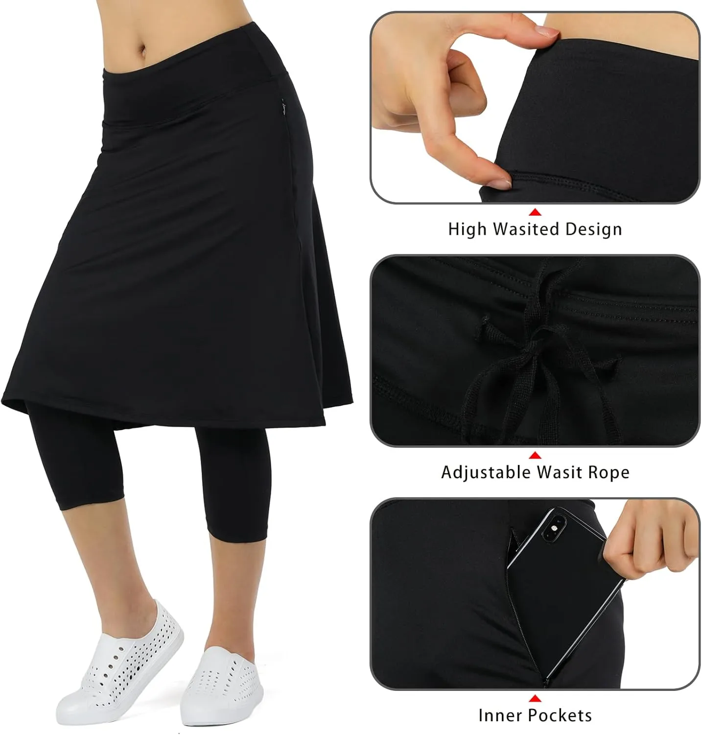 Women Athletic Knee Length Skirts with Leggings,Skorts Leggings&Skirted Capris Skorts for Women Yoga Pockets
