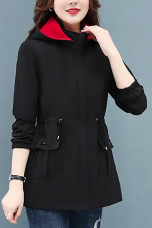 Women Double Sided Hooded Neck Stretchable Cuff Drawstring Waist Side Flap Closure Pocket Warm Winter Casual Jacket - WCJK117711