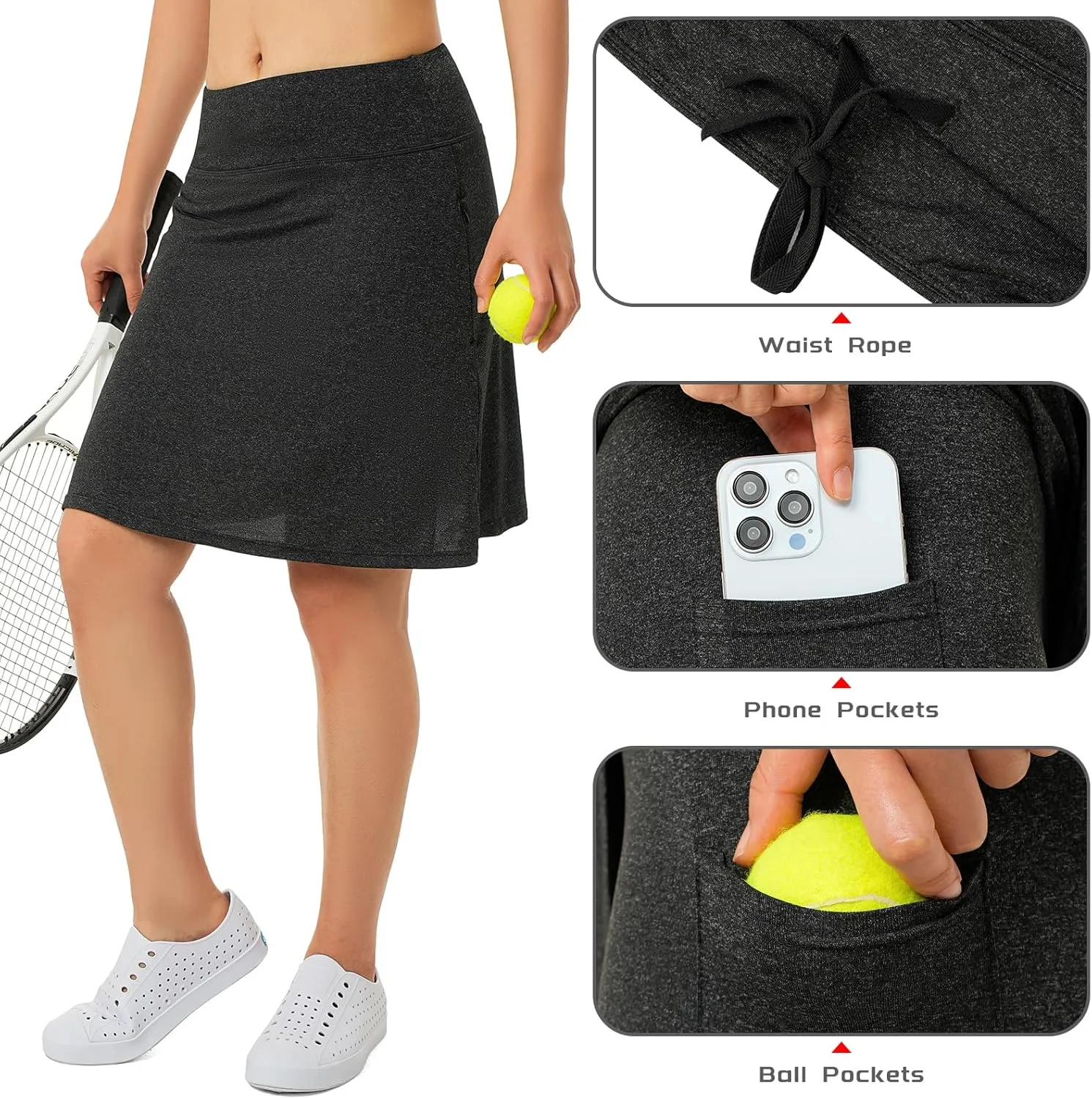 Women Skorts Skirts with Zipper Pockets,Athletic Golf Tennis Swim Skirts 20" Knee Length Skorts for Women