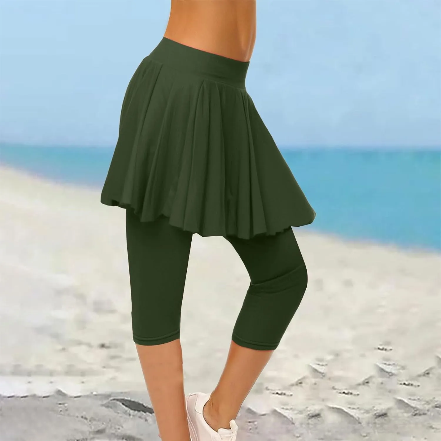 Womens Capri Yoga Legging with Skirts Women's Athletic Ruffle Skort with Leggings Golf Skirts Yoga Leggings