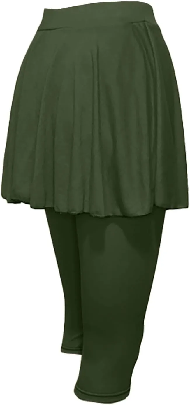 Womens Capri Yoga Legging with Skirts Women's Athletic Ruffle Skort with Leggings Golf Skirts Yoga Leggings