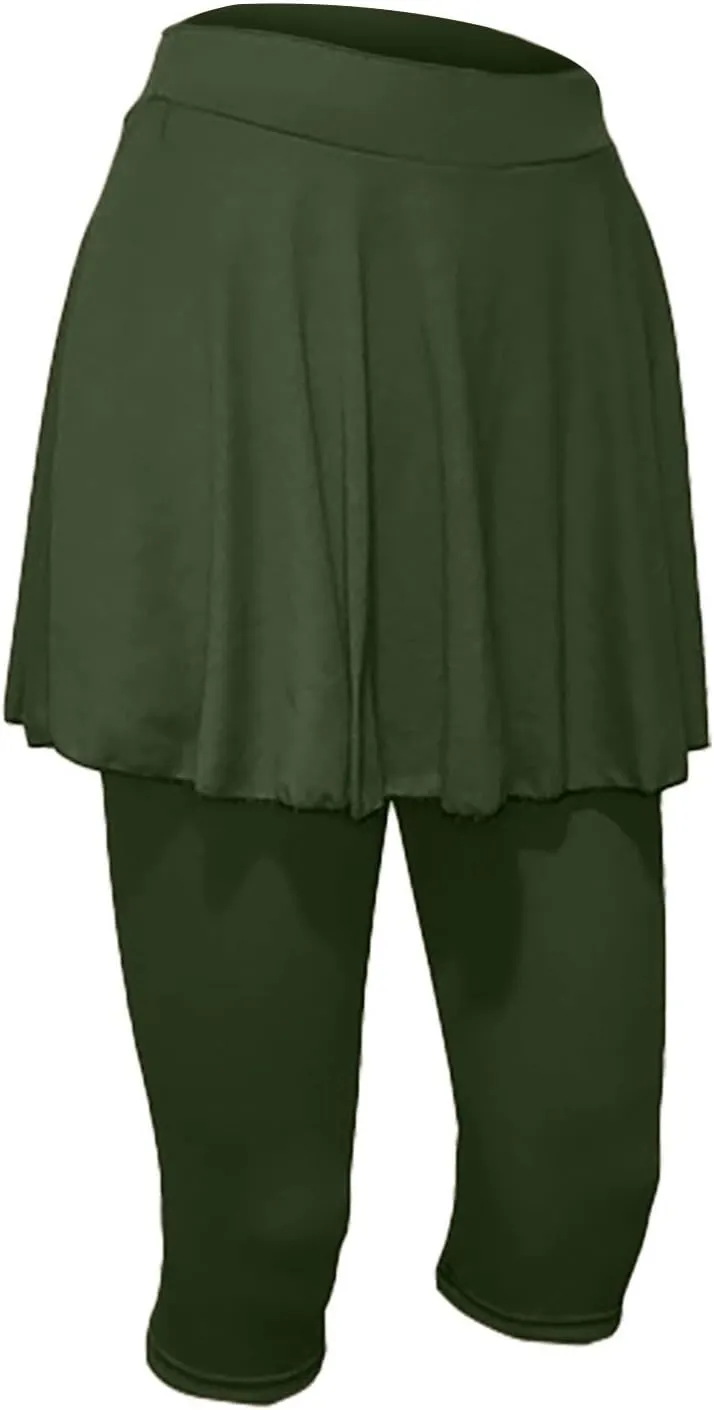 Womens Capri Yoga Legging with Skirts Women's Athletic Ruffle Skort with Leggings Golf Skirts Yoga Leggings