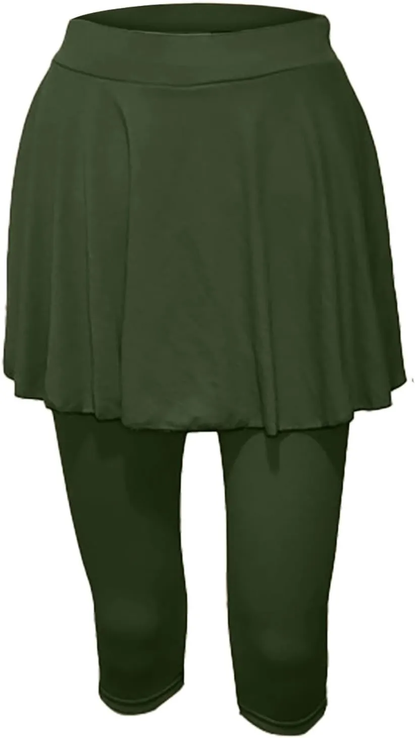 Womens Capri Yoga Legging with Skirts Women's Athletic Ruffle Skort with Leggings Golf Skirts Yoga Leggings