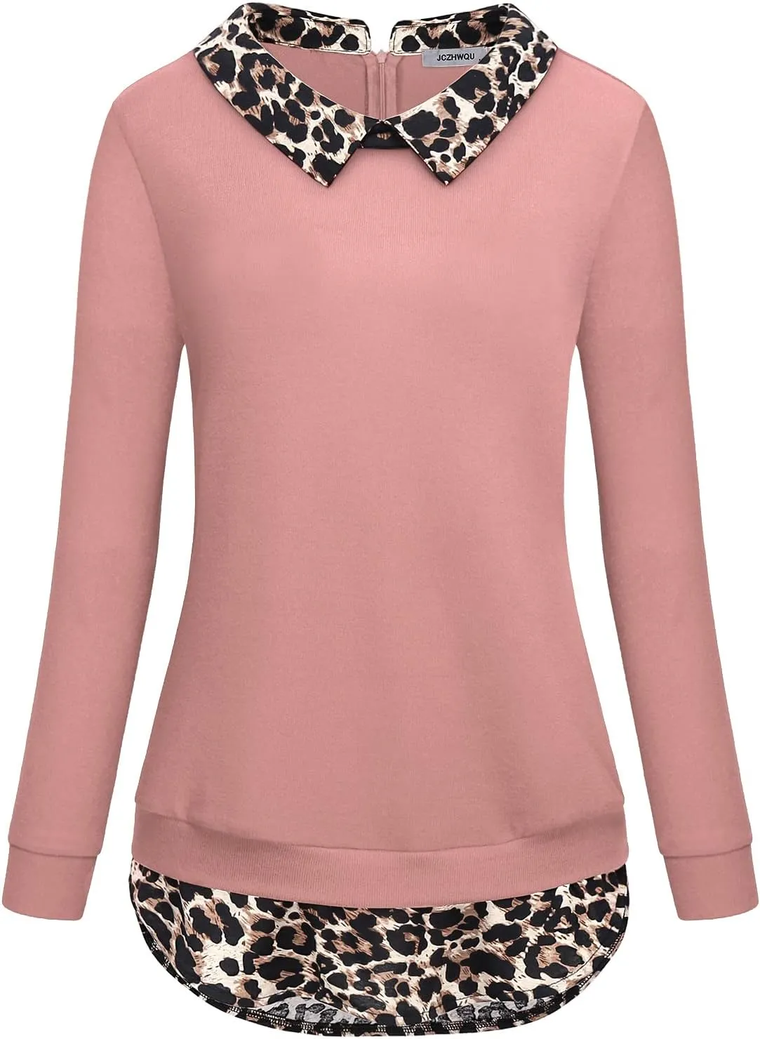 Women's Classy Lapel Collar Long Sleeve Curved Hem Tunic Sweatshirt
