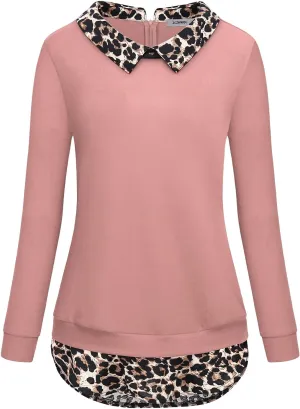 Women's Classy Lapel Collar Long Sleeve Curved Hem Tunic Sweatshirt