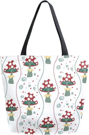 Womens Extra Large Canvas Shoulder Grocery Tote Bag, Beautiful Mushrooms Foliage Durable Daily Handle Bag for Gym Yoga Weekender Picnic Beach Travel Kitchen Reusable Market Shopping