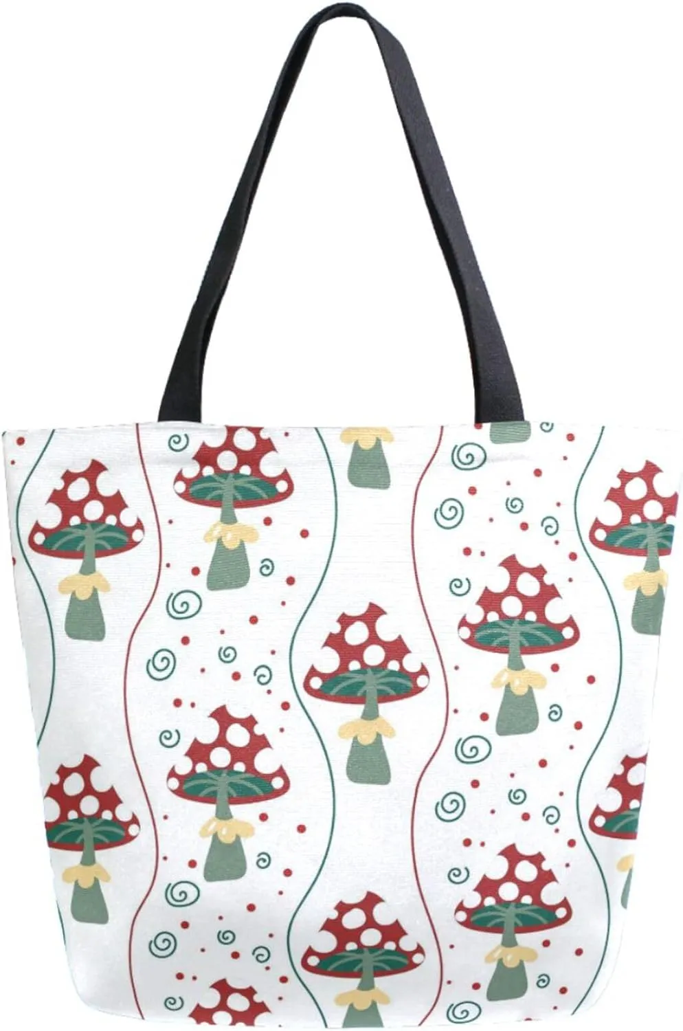 Womens Extra Large Canvas Shoulder Grocery Tote Bag, Beautiful Mushrooms Foliage Durable Daily Handle Bag for Gym Yoga Weekender Picnic Beach Travel Kitchen Reusable Market Shopping