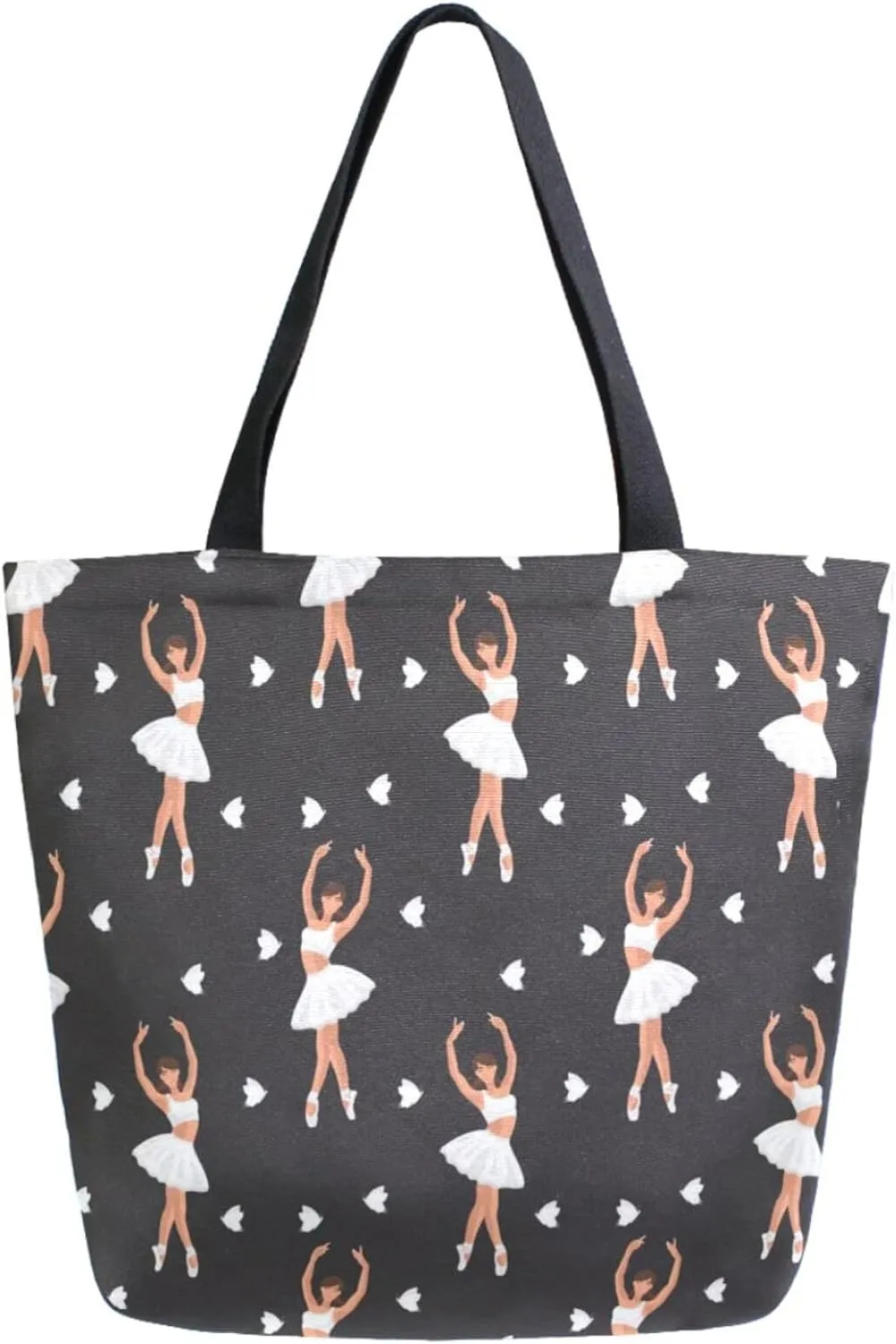 Womens Extra Large Canvas Shoulder Grocery Tote Bag, Dancing Ballerina Silhouette Hearts Durable Daily Handle Bag for Gym Yoga Weekender Picnic Beach Travel Kitchen Reusable Market Shopping
