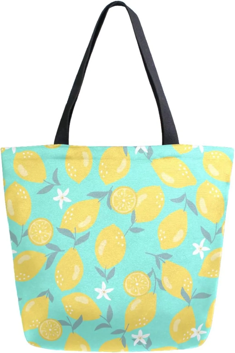 Womens Extra Large Canvas Shoulder Grocery Tote Bag, Slices Whole Yellow Lemons Durable Daily Handle Bag for Gym Yoga Weekender Picnic Beach Travel Kitchen Reusable Market Shopping