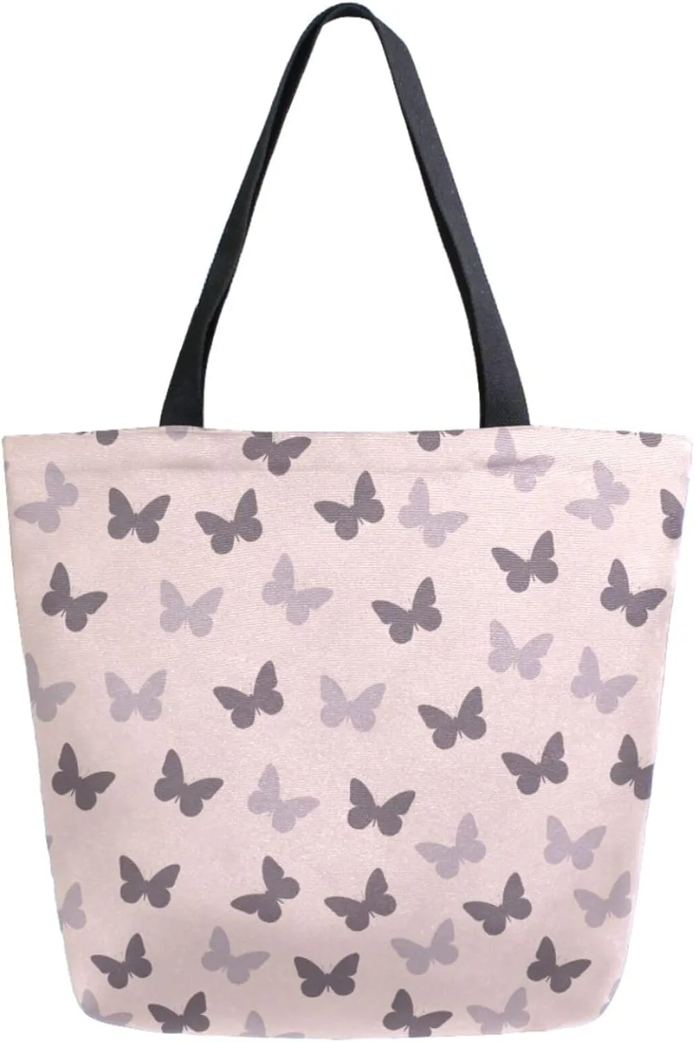 Womens Extra Large Shoulder Grocery Tote Bag, Abstract Butterfly Pink Floral Canvas Durable Daily Handle Bag Reusable for Gym Yoga Weekender Picnic Beach Travel Kitchen Market Shopping