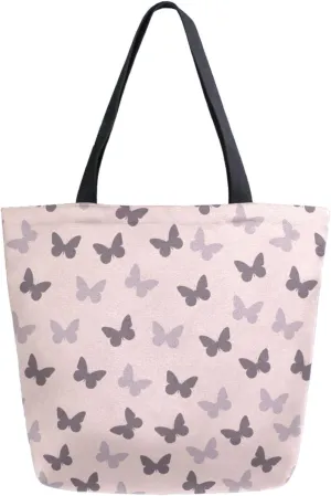Womens Extra Large Shoulder Grocery Tote Bag, Abstract Butterfly Pink Floral Canvas Durable Daily Handle Bag Reusable for Gym Yoga Weekender Picnic Beach Travel Kitchen Market Shopping