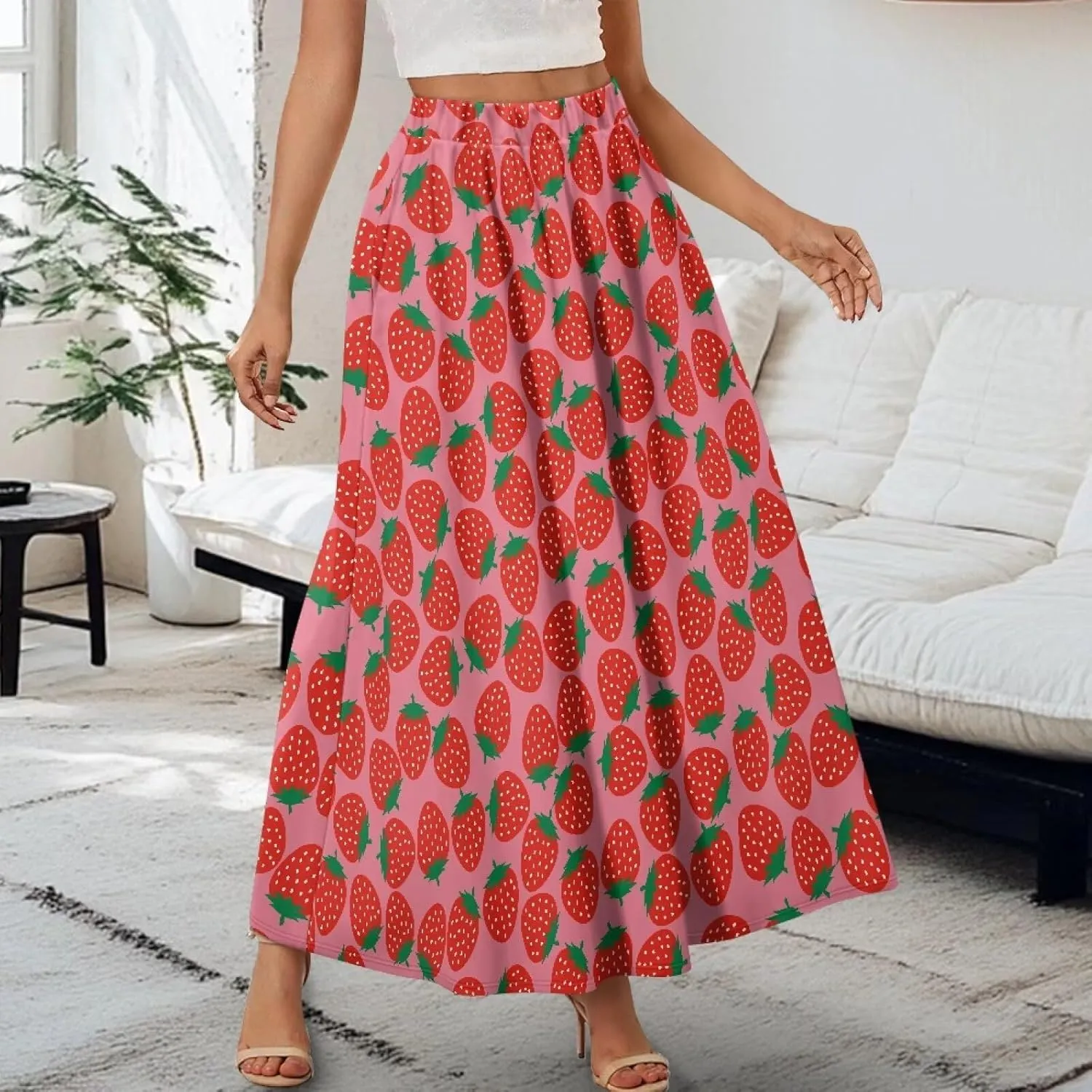 Women's Flowy Maxi Skirt High Waist Leopard Skirts with Pockets Elegant Going Out Work Party A-Line Skirt Summer