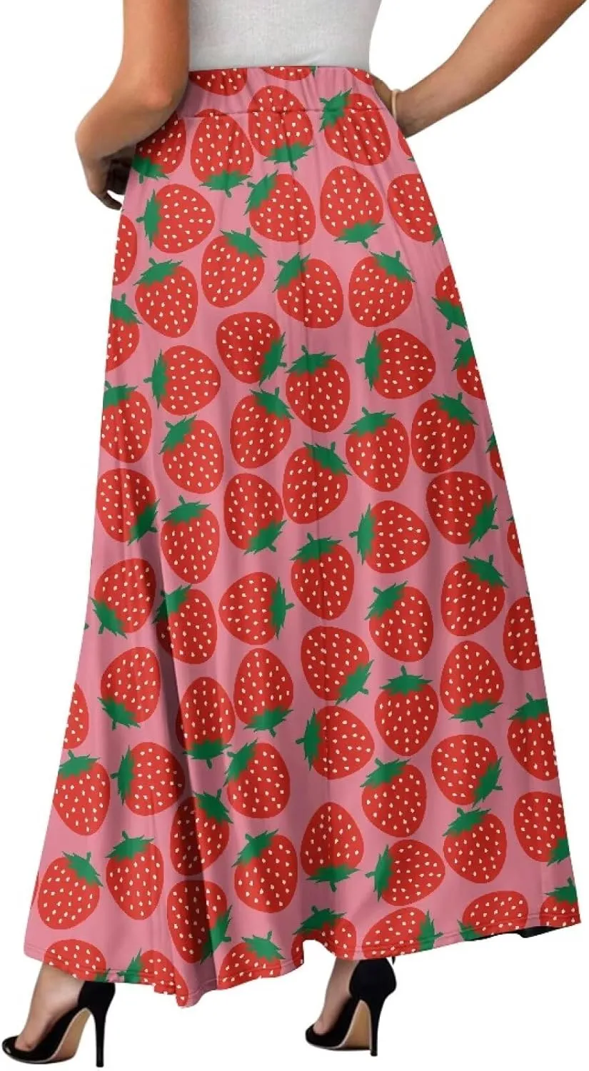 Women's Flowy Maxi Skirt High Waist Leopard Skirts with Pockets Elegant Going Out Work Party A-Line Skirt Summer