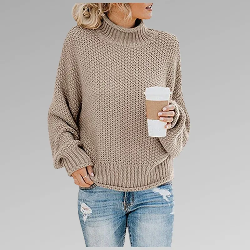 Womens Knitted Sweater  Wool Blend  Oversized Fit  Turtleneck Ribbed Hem