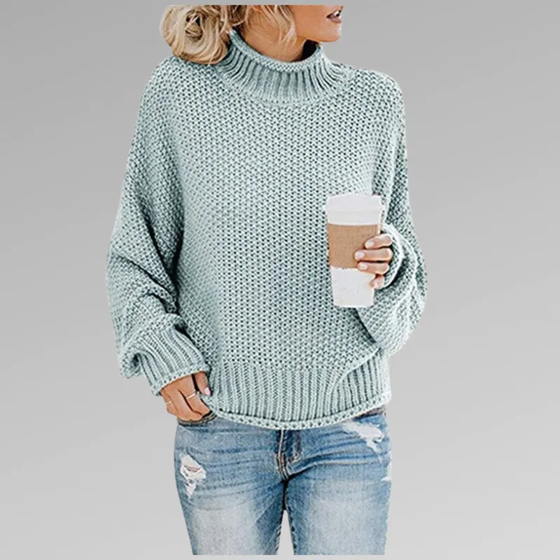 Womens Knitted Sweater  Wool Blend  Oversized Fit  Turtleneck Ribbed Hem