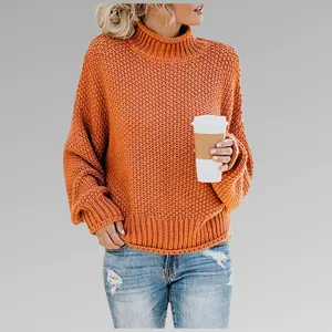 Womens Knitted Sweater  Wool Blend  Oversized Fit  Turtleneck Ribbed Hem