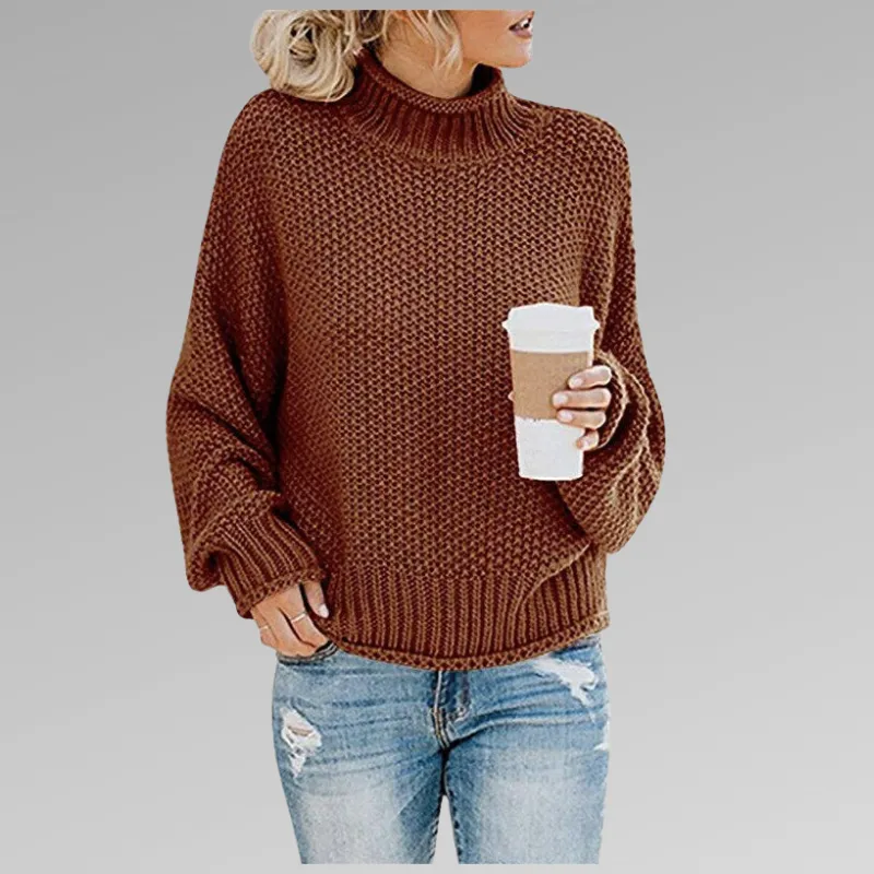 Womens Knitted Sweater  Wool Blend  Oversized Fit  Turtleneck Ribbed Hem