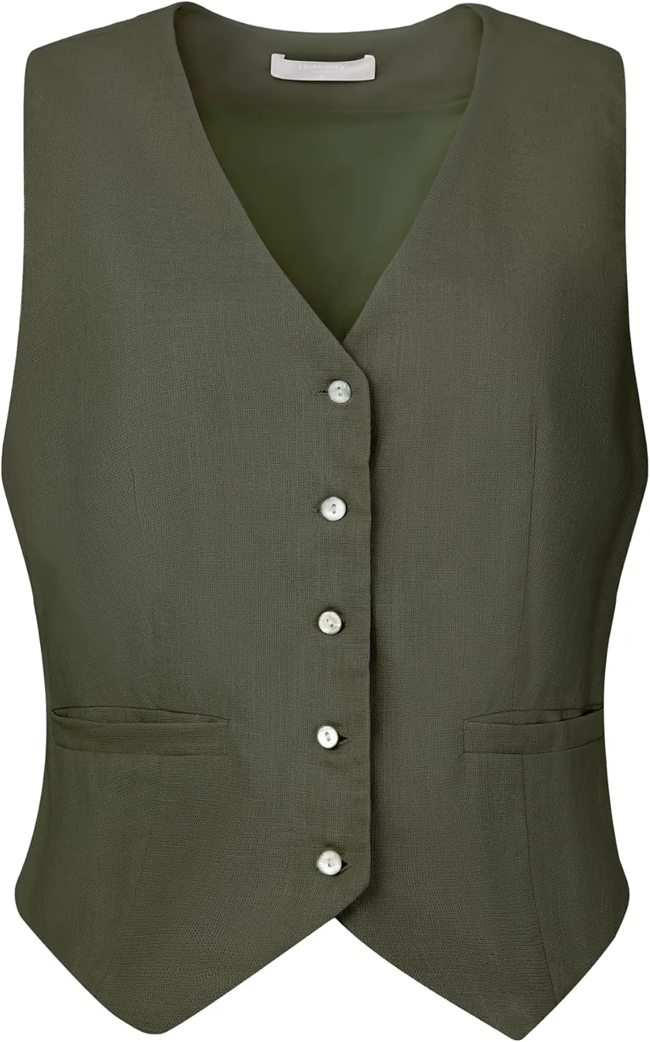 Women's Linen Vest Sleeveless Button Down V Neck Formal Business Waistcoat