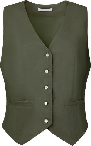 Women's Linen Vest Sleeveless Button Down V Neck Formal Business Waistcoat
