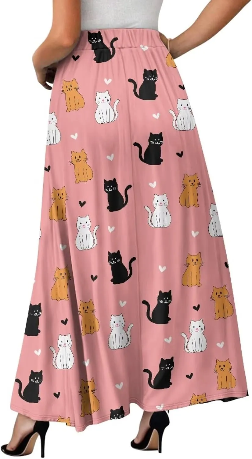 Women's Long Skirt Swing Party Wedding High Waisted Maxi Skirts Elegant Flared A-Line Ruffle Skirts with Pockets