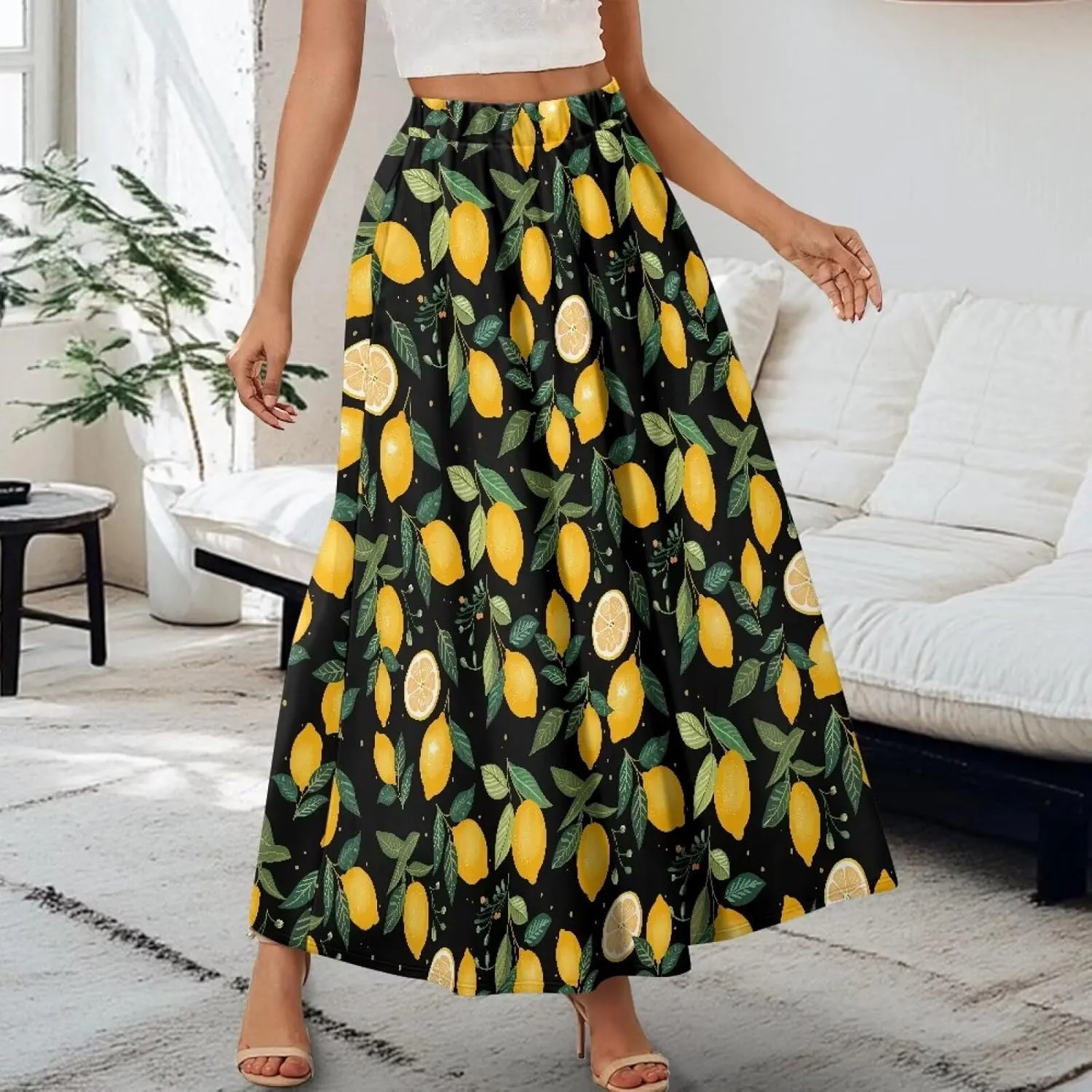 Women's Long Skirt Swing Party Wedding High Waisted Maxi Skirts Elegant Flared A-Line Ruffle Skirts with Pockets